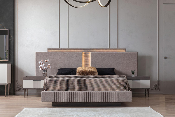 Bedroom Set Modern Bed 2x Bedside table and Wardrobe 4-piece new