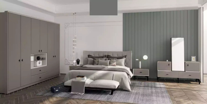 Gray Bedroom Suite Designer Bed Chest of drawers Wardrobe Luxury 5pcs