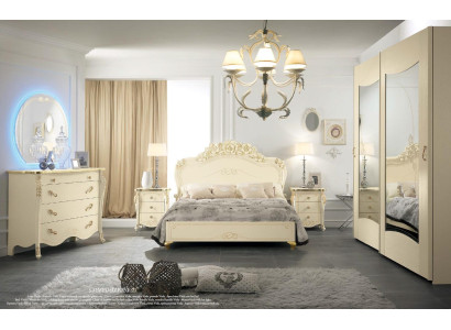 Bedroom Set Bizzotto Bed Bedside table Chest of drawers Mirror Wardrobe 5-piece.