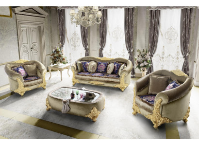 Sofa Upholstery 3 2 1 Seater Baroque Wood 3-piece. Luxury Furniture Classic r Sofa set