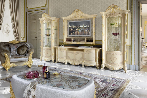 TV frame low board side TV cabinet living room sideboard 2x display case 4 pieces. Set Italy