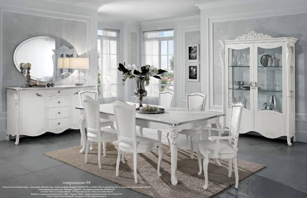 Dining room Set Dining table 6x Chairs Chest of drawers Display case Group Suite Italy 9pcs.