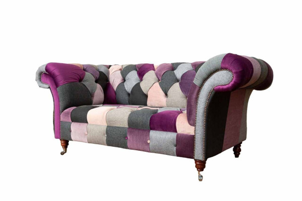 Chesterfield Fabric Sofa Couch Upholstery Design 2 Seater Textile Sofas Gray