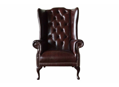 Armchair 1 Seater Brown Living room Leather Design Chesterfield Wing Chair