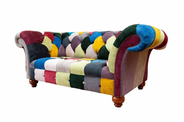 Sofa 2 Seater Chesterfield Textile Couch Upholstery Design Luxury Multicolored