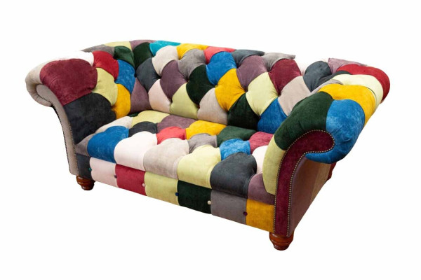 Sofa 2 Seater Chesterfield Textile Couch Upholstery Design Luxury Multicolored