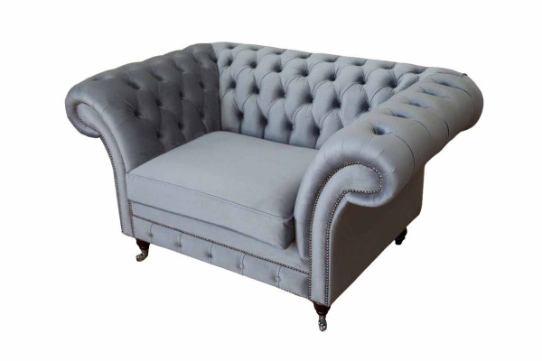 Chesterfield Wing Chair Stool Armchair Couch Upholstery Set Gray Textile