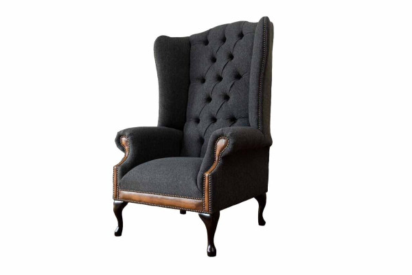 Chesterfield Armchair Gray Living room Classic Textile Wing Chair Furniture
