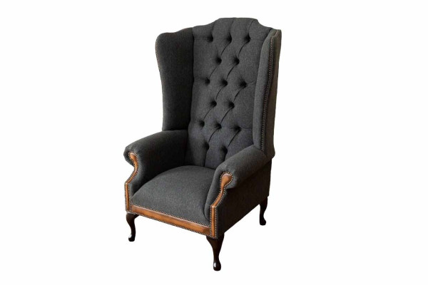 Chesterfield Armchair Gray Living room Classic Textile Wing Chair Furniture