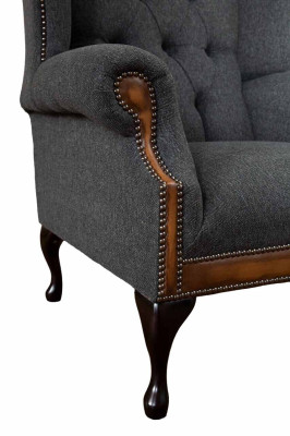 Chesterfield Armchair Gray Living room Classic Textile Wing Chair Furniture