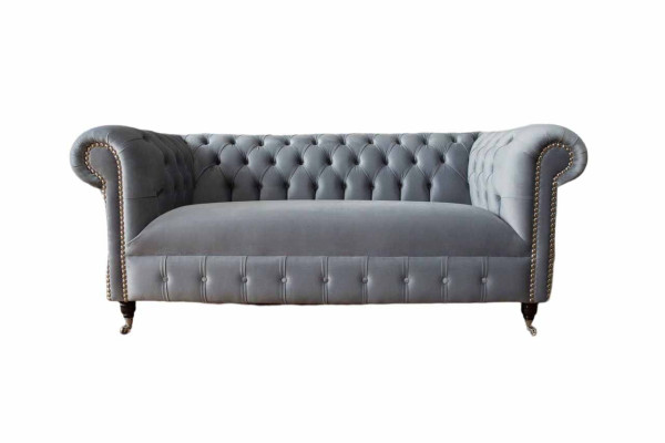 Chesterfield Gray Couch Three Seater Sofa Couches Sofas Velvet Furniture 230cm