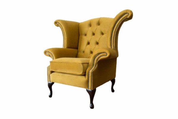 Wing Chair Armchair Yellow Design Upholstery Couch Chesterfield Textile Luxury