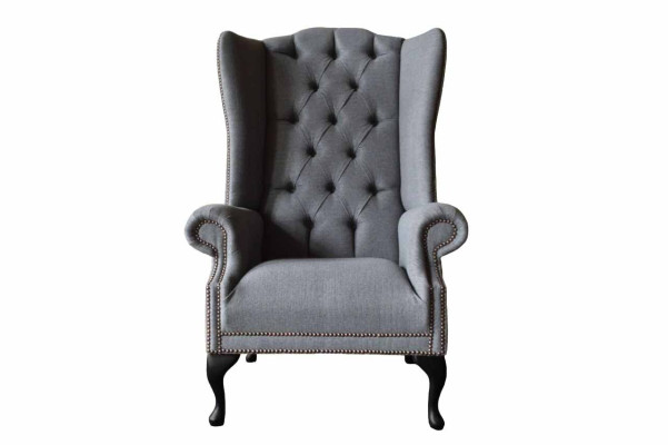 Wing Chair Chesterfield Sofa Couch Upholstery 1 Seater Gray Armchair Textile