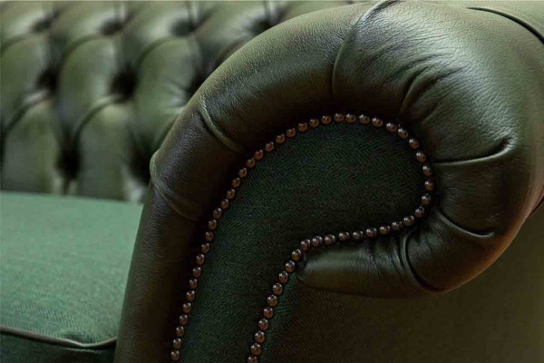 Design Sofa 3 Seater Upholstery Leather Sofas Textile Chesterfield Green