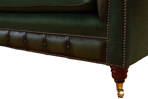 Design Sofa 3 Seater Upholstery Leather Sofas Textile Chesterfield Green