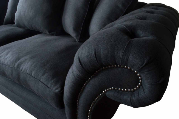 Sofa Textile Fabric 3 Seater Couch Designer Seat Upholstery Black xxl big