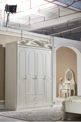 Bed Bedside table Wardrobe Luxury 4 pcs. Bedroom Set Design