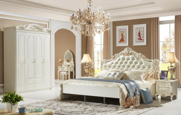 Bed Bedside table Wardrobe Luxury 4 pcs. Bedroom Set Design
