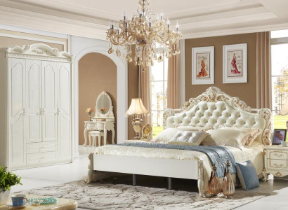 Bed Bedside table Wardrobe Luxury 4 pcs. Bedroom Set Design