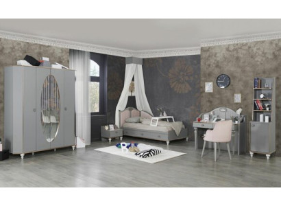 Youth Room Set Bed Wardrobe Bedside table Chest of drawers with Mirror Furniture 4pcs