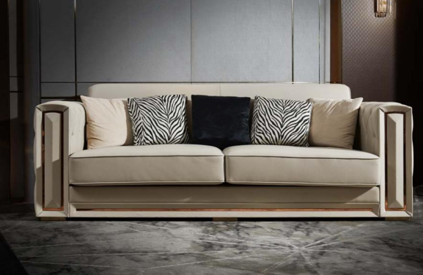 Chesterfield Sofa Beige Leather Luxury Living room Design Couches Upholstery