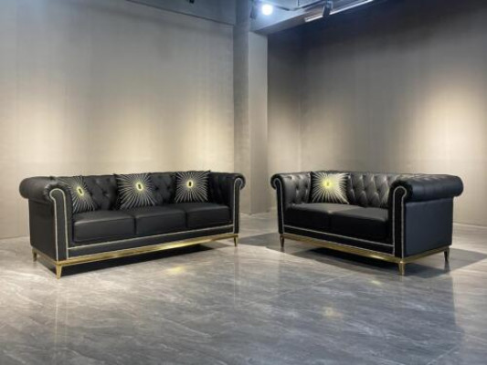 Black Chesterfield Living room sofa set luxury set 3+2 seater 2-piece.