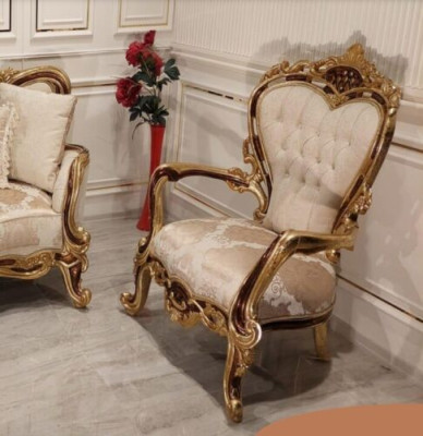 Wing Chair Armchair Luxury Design Upholstery Sofa Couch Chesterfield Textile Gold new