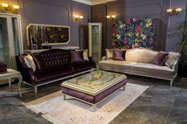 Purple Chesterfield Baroque Furniture Three Seater Sofa Textile Couch new