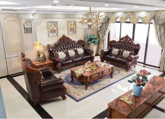 Chesterfield Couch Set 3+2+1 Seat Sofa Couch Wood Furniture Brown