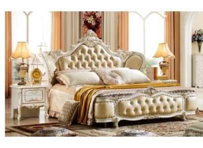 Bedroom Set Bed Bedside table Chesterfield Baroque Rococo 3-piece Wood