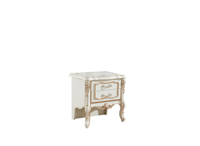 Elegant luxury bedside table with white - golden classic r craftsmanship