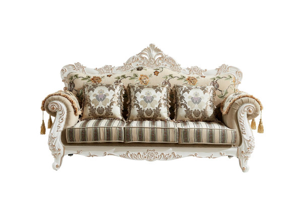 Sofa 3 Seater Beige Elegant Upholstery Fabric Living room Classic Design