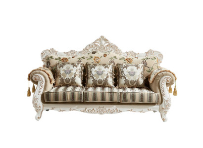 Sofa 3 Seater Beige Elegant Upholstery Fabric Living room Classic Design