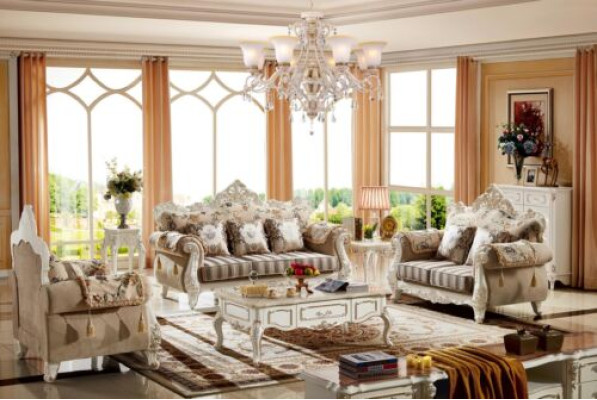 Sofa 2 Seater Beige Luxury Upholstery Fabric Living room Classic Couch