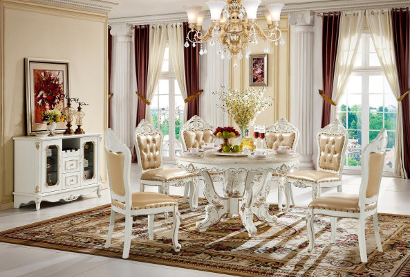 Dining table White Round Classic Dining room Luxury Wood Tables Elegant design