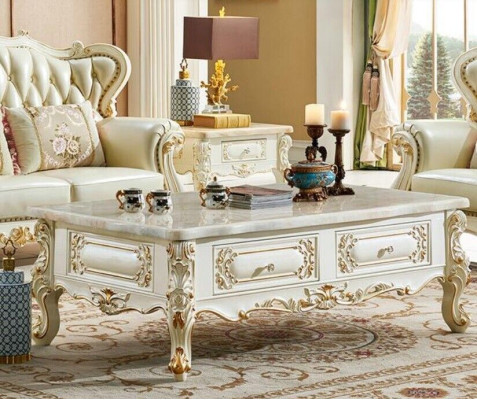 Classic r Coffee table 150x90 large sofa side table marble imitation