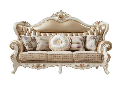 Sofa 3 Seater Beige Luxury Leather Living room Classic Elegant Sofa