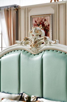 Bed Blue Beautiful Elegant Design Bedroom Upholstery Leather Beds