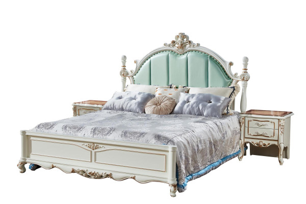 Bed Blue Beautiful Elegant Design Bedroom Upholstery Leather Beds