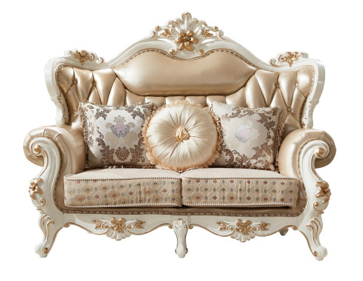 Sofa 2 Seater Beige Luxury Leather Living room Classic Design Sofa Elegant