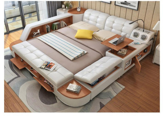 Upholstery Beds Modern Hotel Multifunction new Double Luxury Design Leather