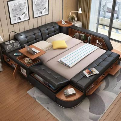 Upholstery Beds Modern Hotel Multifunction new Double Luxury Design Leather