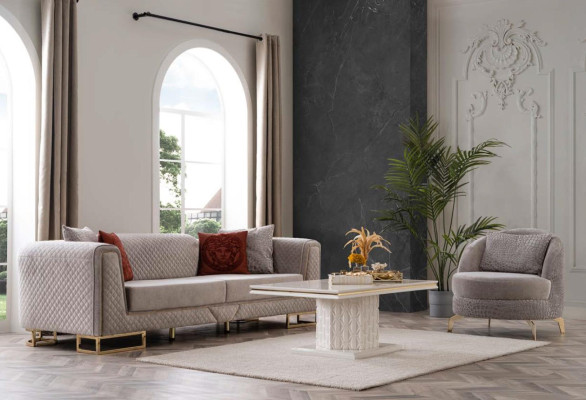 Luxury Sofa set Sofa Beige Sofas Armchair 3+1 Seater Fabric Design