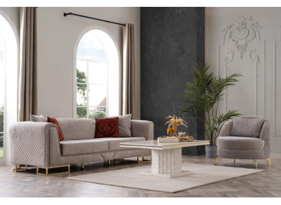Luxury Sofa set Sofa Beige Sofas Armchair 3+1 Seater Fabric Design