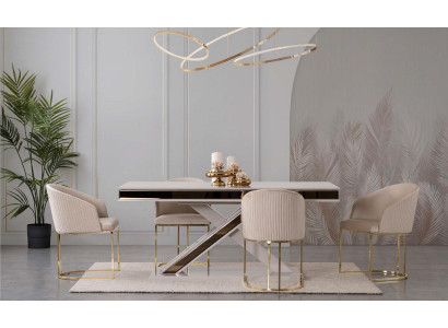 Column Table Dining set Table with 6x armchairs Dining room Chairs 7 pieces
