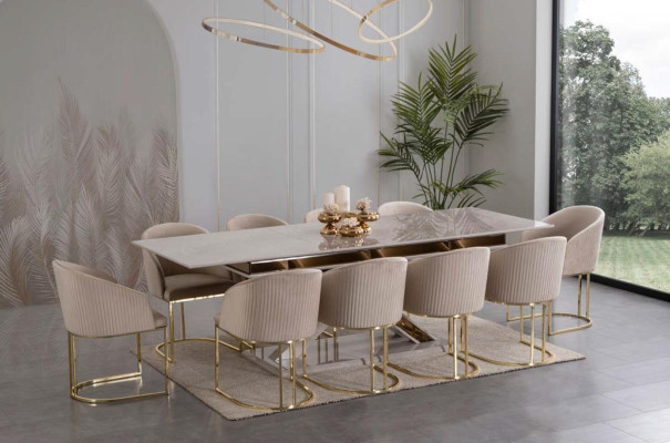 Column Table Dining set Table with 6x armchairs Dining room Chairs 7 pieces
