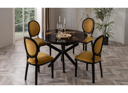 Column round table Dining table Table with 4x chairs Dining tables Furniture Wood 5 pieces.