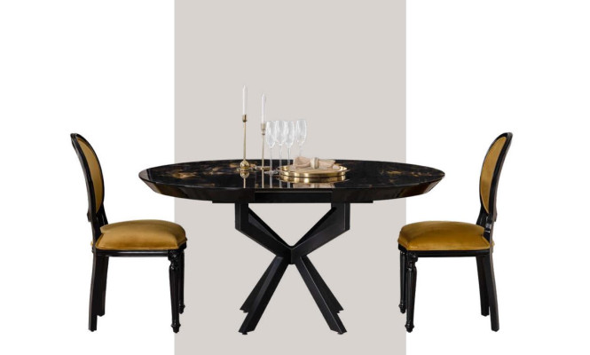 Column round table Dining table Table with 4x chairs Dining tables Furniture Wood 5 pieces.