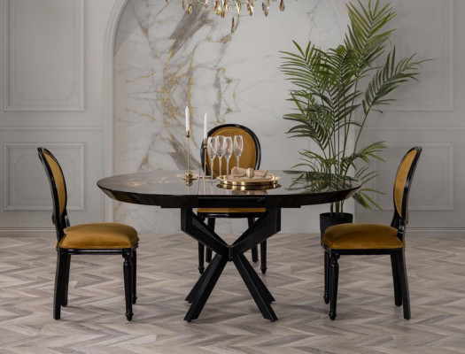 Column round table Dining table Table with 4x chairs Dining tables Furniture Wood 5 pieces.