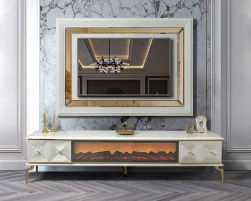sideboard Wardrobe TV cabinet with fireplace Wall unit Set TV Panel stainless steel Luxury Furniture